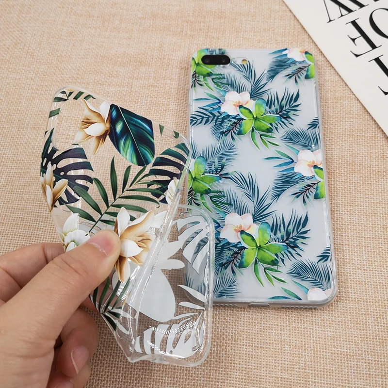 Phone Case for Apple iPhone X Palm Leaf Summer Retro Leaves Soft TPU Silicon Mobile Bag For 10 6 6s 7 7plus 8 8plus |
