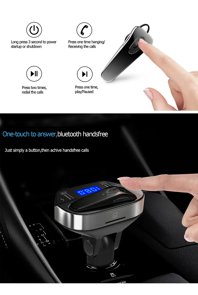 MP3 плеер FM передатчик 3.1A быстрое USB зарядное устройство Bluetooth стерео гарнитура автомобильный комплект U диск ЖК-дисплей