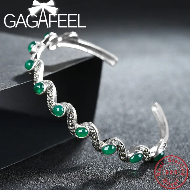 GAGAFEEL 925 пробы серебряный красный, зеленый камень браслеты для женщин женские браслеты серебряные полудрагоценные ювелирные изделия Лидер продаж - Окраска металла: as the picture