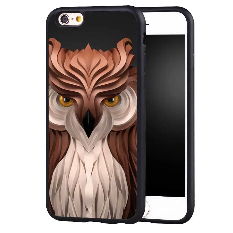 3D животного Лев лиса Сова deisgn Телефон чехол для iPhone 7 плюс 6 6S 5 5S SE 8 8x10 Черный