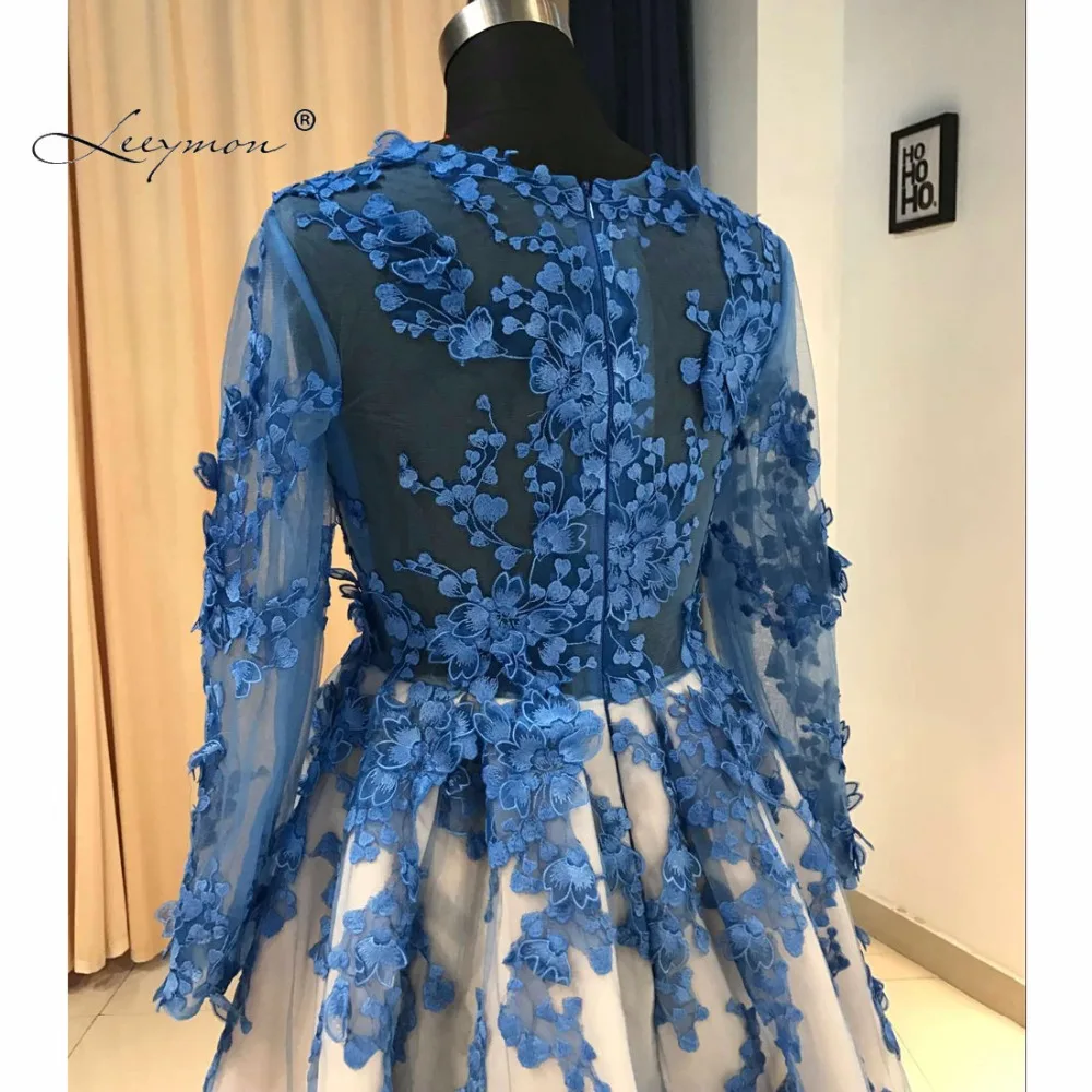 Королевский Синий С Длинными Рукавами Короткое Коктейльное Платье 2017 Длина До