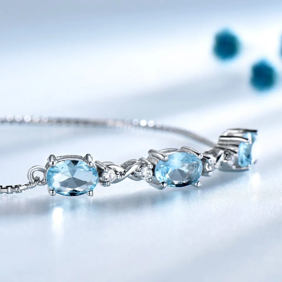 UMCHO Famous Brand Real 925 Silver Bracelet Oval Natural Sky Blue Topaz Bracelets Free expansion Romantic Jewelry For Women Gift | Украшения