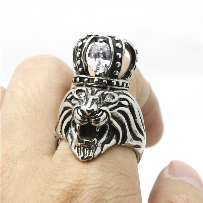 Популярное Кольцо Король льва корона с прозрачным камнем 316L из нержавеющей стали