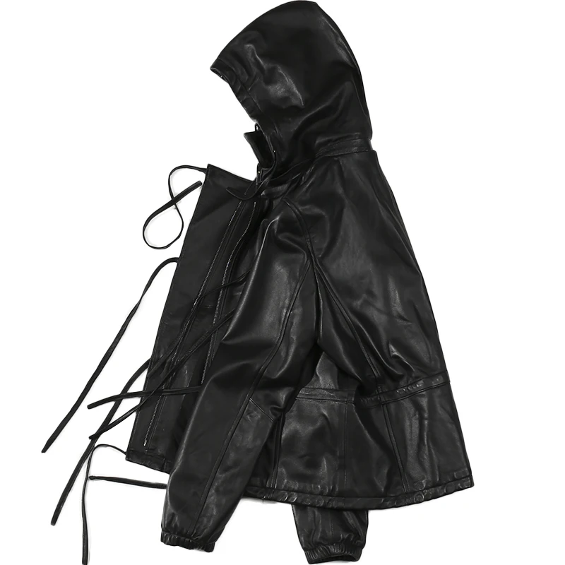 Для женщин пояса из натуральной кожи куртка с капюшоном черный Slim Fit Moto &amp Biker Street