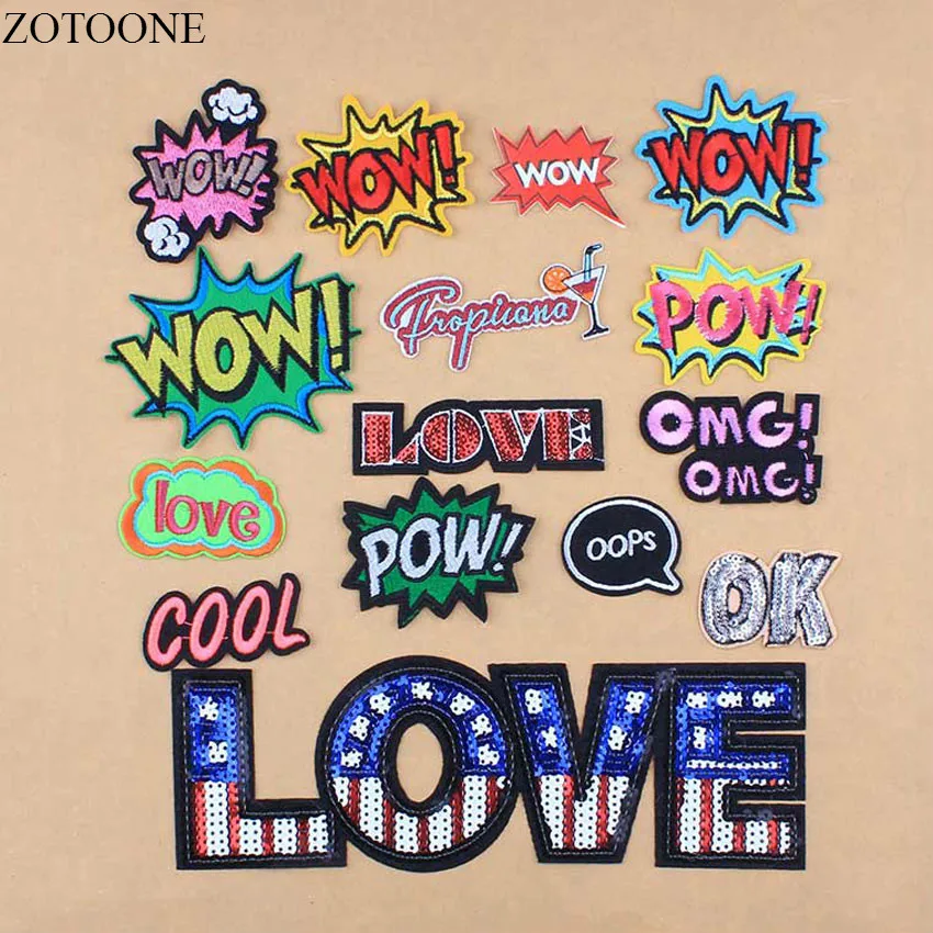 

ZOTOONE Alphabet Letters Patch Cartoon Iron On Patches For Clothing Embroidered Black Patch Big Sequins Vest Pokemon Iron Love