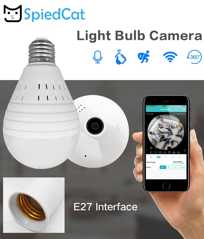 Лампа рыбий глаз панорамная 1080P ночное видение 360 градусов Wifi Беспроводная IP P2P камера наблюдения для домашней безопасности обнаружения движения