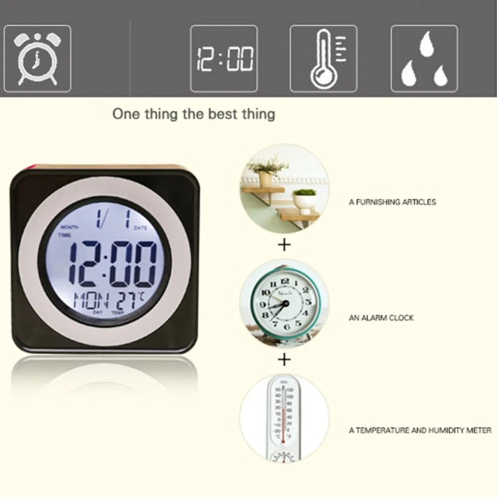 Цифровой большой ЖК будильник Крытый/Открытый настольный термометр Влажность с