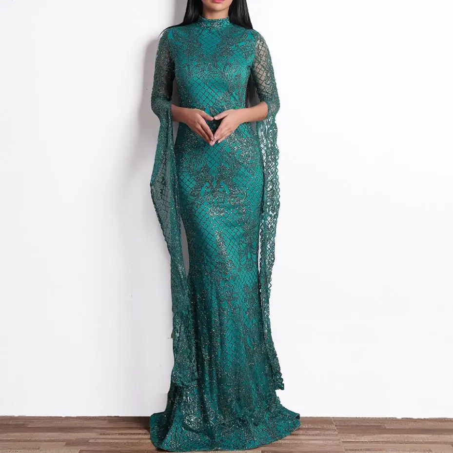 Женское блестящее платье-водолазка с длинным рукавом Длинное Элегантное