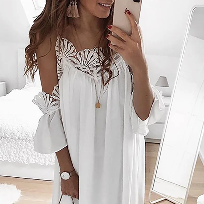 Новое модное летнее платье с открытыми плечами и открытой спиной в стиле пэчворк