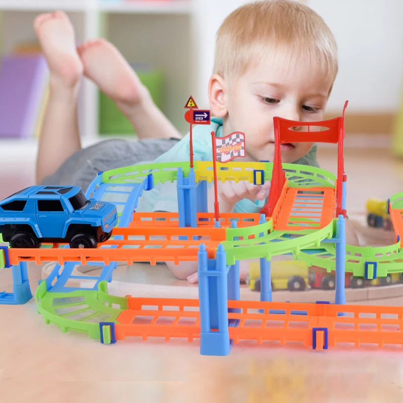 95 шт. двухэтажная железная дорога город рельсы прямые модель строительные блоки