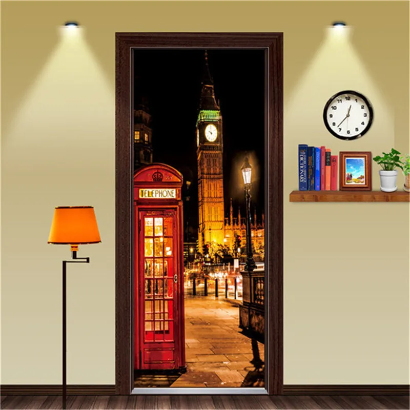 Красная телефонная будка на улице обои Размер ремонт дома украшение для двери