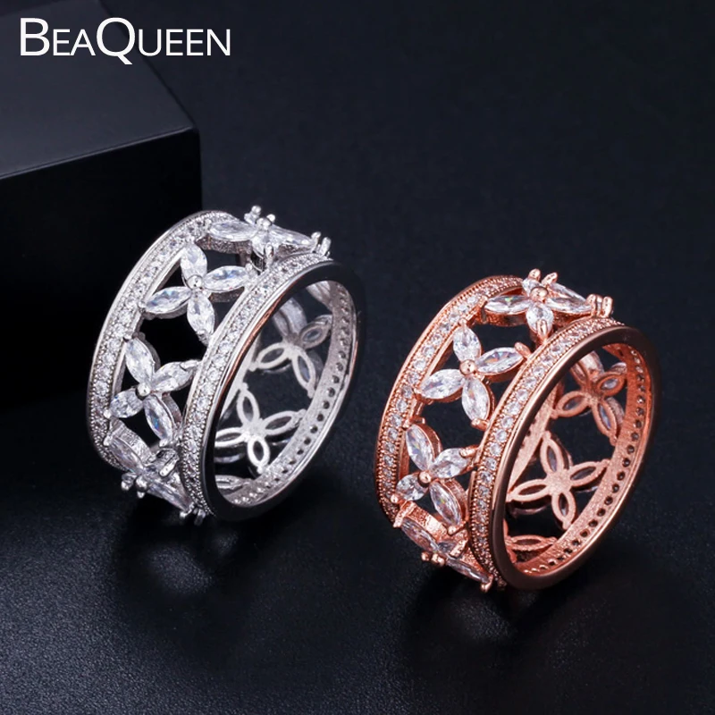 BeaQueen Фирменная новинка розовое золото цвет цветок свадьба кубический циркон обручение Дубай Свадебный отпечаток кольца женские ювелирные изделия R083