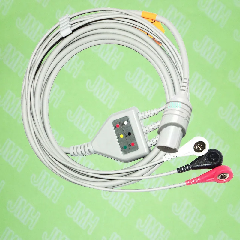 

Compatible with 11pin Nihon Kohden ECG Machine the one-piece 3 lead cable and snap leadwire,IEC or AHA.