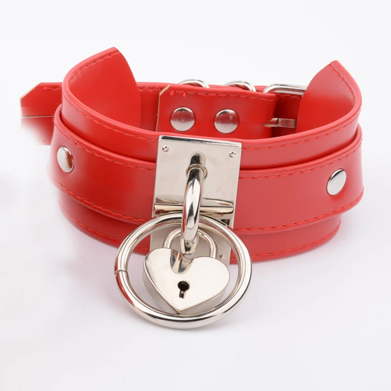 Ручная работа панк готический красный широкий чокер замок медальон воротник