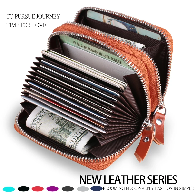 Женский кошелек из натуральной кожи с двойной молнией|credit card case|brand holdercard holder |