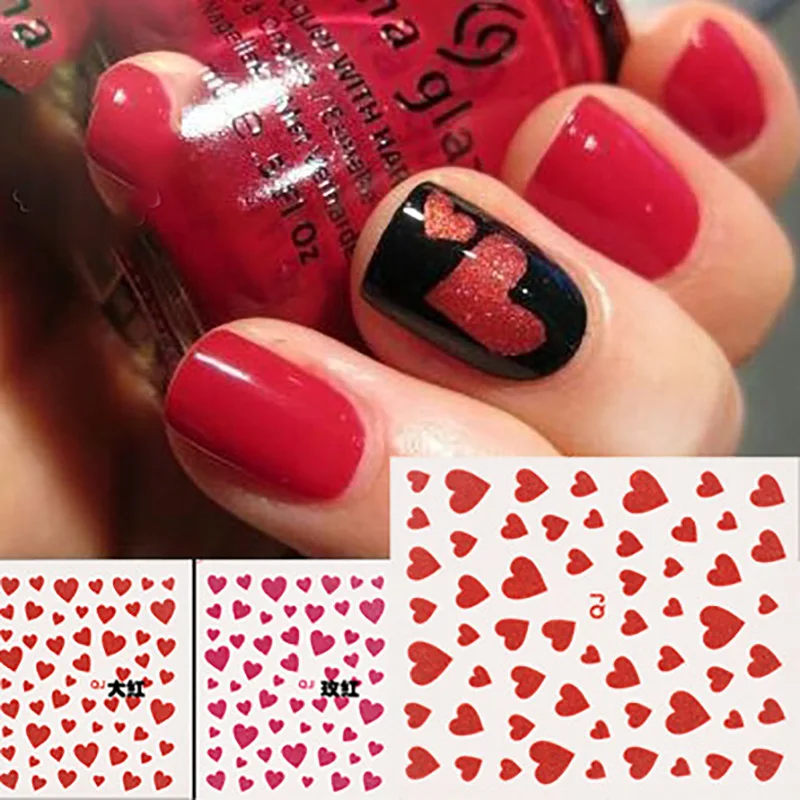 

1 Sheet Sweet Heart 3D Nail Sticker Silver Gold Black Sexy Red Pink Nail Decal With Glitter Powder