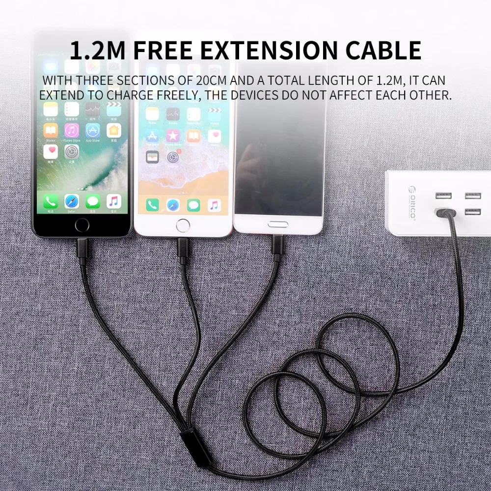 USB-кабель ORICO UTS3 3 в 1 макс. А кабель для зарядки и передачи данных iPhone X 8 7 Samsung Xiaomi