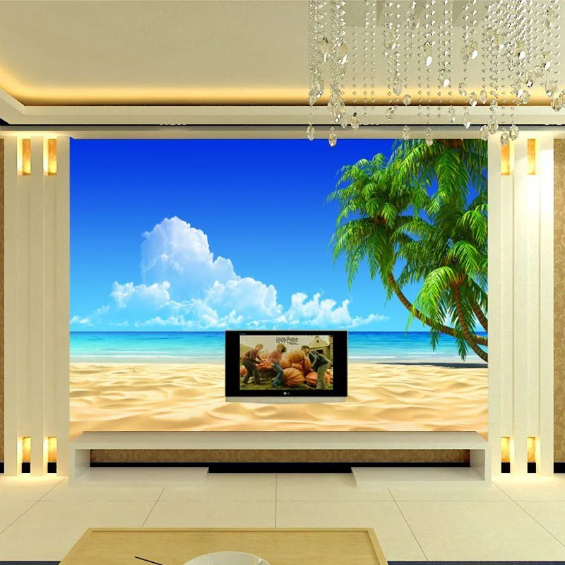 Пользовательские 3D настенной Бумага диван Спальня ТВ фон декор стен роспись Пляж