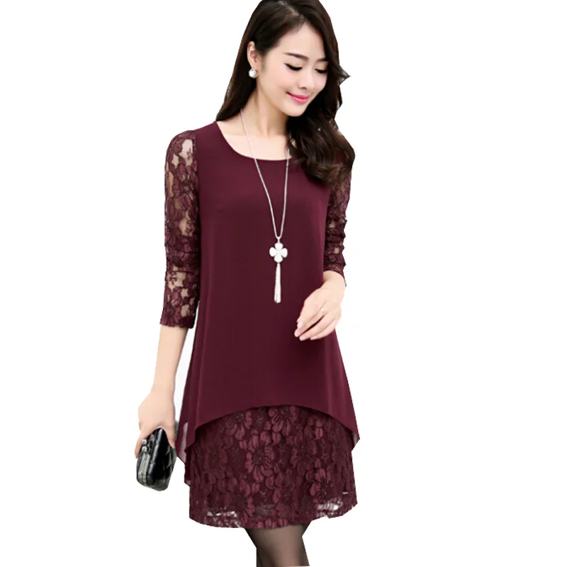 Vestidos De Festa 2018 новый осень свободные с длинным рукавом Кружево сращивания