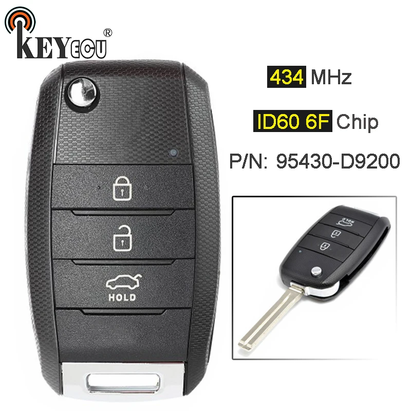 

KEYECU 434 МГц ID60 6F Чип P/N: 95430-D9200 Модернизированный откидной складной 3-кнопочный дистанционный автомобильный брелок для KIA Sportage 2016 2017
