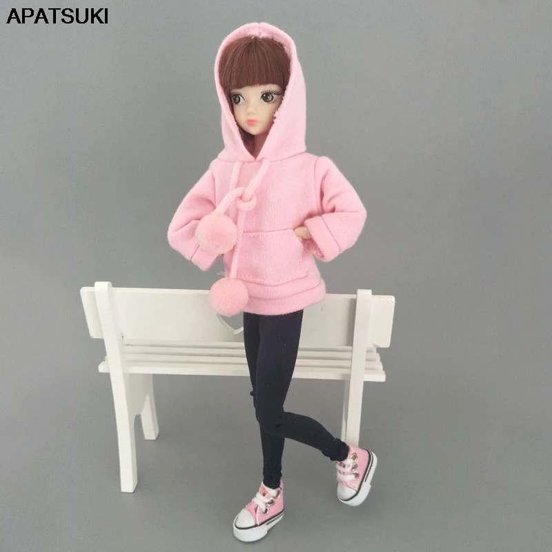 Розовая толстовка пальто для куклы Барби Одежда наряды кожаные брюки холщовая