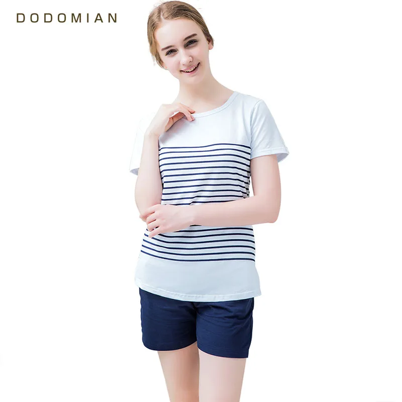 

Women Pajamas Sets Cotton Shorts Round Neck Striped Summer Sleepwear for Women 2 Pieces Soft and Comfort Homewear Pijamas