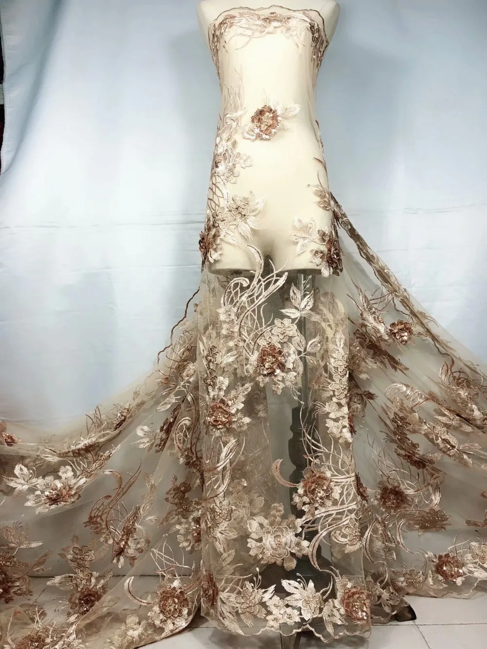 Хит продаж французский стиль кружевная ткань 3D аппликация Золотая нигерийская