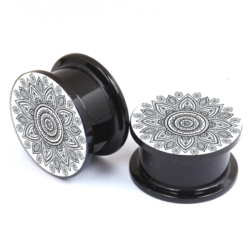 2 шт унисекс акриловое Расширение уха черный белый цветок плоти Вилки туннели