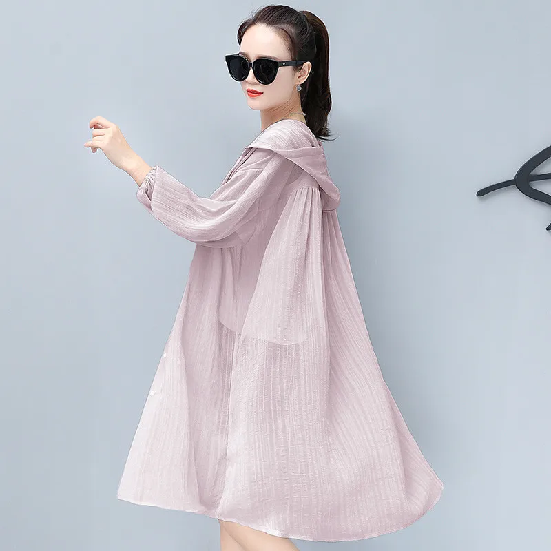 UHYTGF Fashion beach summer coat Womens Mid-length Hooded thin sunscreen clothing Loose Breathable plus size cardigan coats 456 | Женская