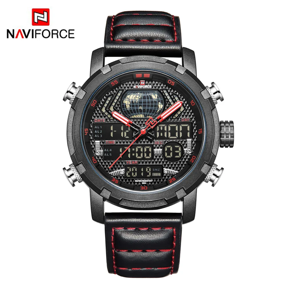 Новые NAVIFORCE мужские часы Топ бренд Роскошные спортивные кожаный ремешок 30 м