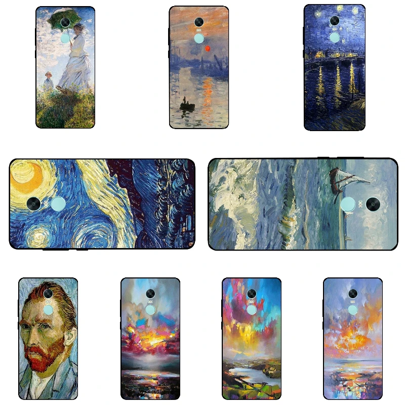Black Phone Case For Redmi Note 4X Cover for Xiaomi Note4X Shell 5.5&quot Ultra Thin Soft TPU Van Gogh Pattern Fundas |