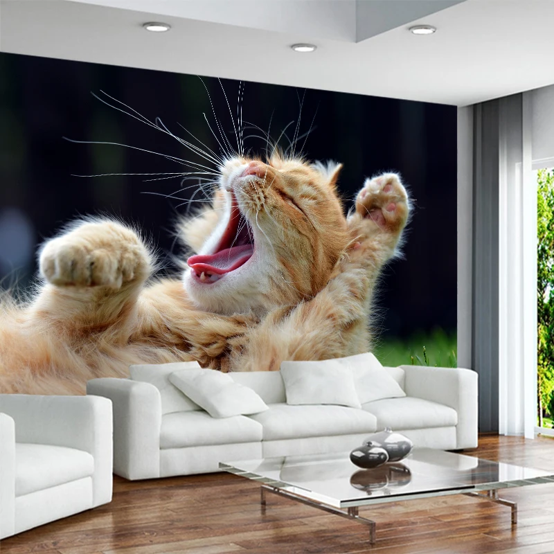 

Creative Cat Yawn TV Sofa background wallpaper living room bedroom hotel mural gallery decoration wallpaper YBZ233