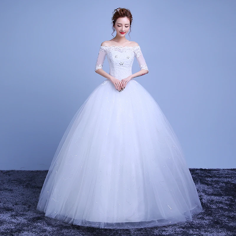 Bridal Gowns Beading Wedding Dresses 2016 New Lace vestidos de novia A-Line Appliques Boat Neck Petite Pleat Elegant | Свадьбы и