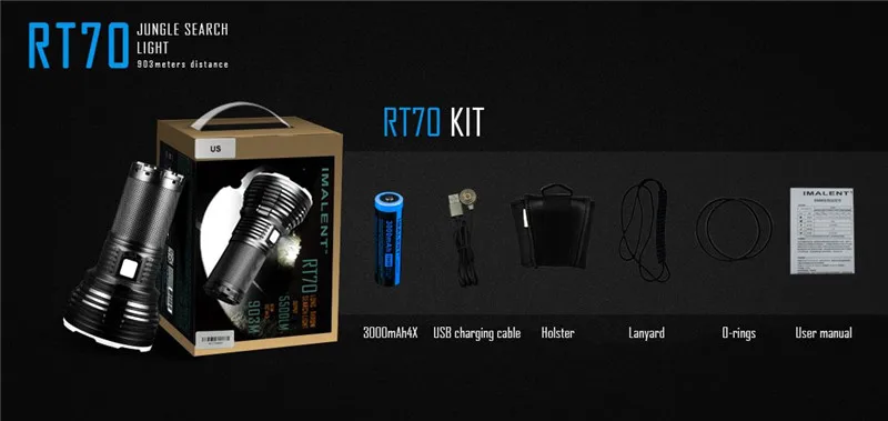 Imalent RT70 5500lm Магнитный светодиодный Перезаряжаемые вспышка светильник 903 м 18650 джунгли поиск светильник IP68 Портативный флэш-светильник