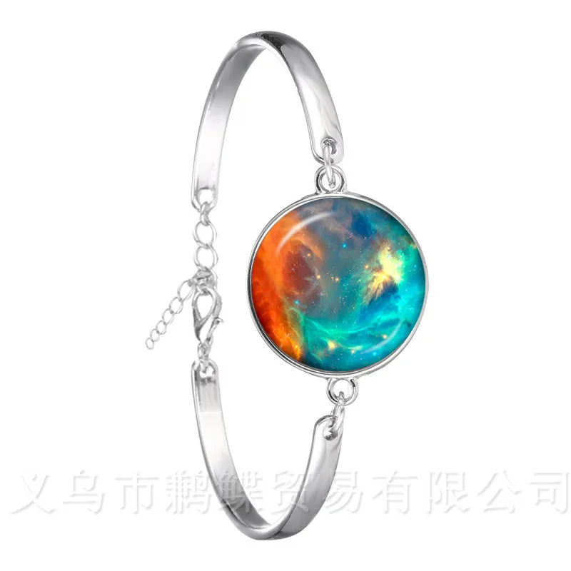 Nebula Space Chain Bracelet Glass Cabochon Vintage Silver Plated Charm Bangle Fashion Men Women Jewelry Best Gifts | Украшения и