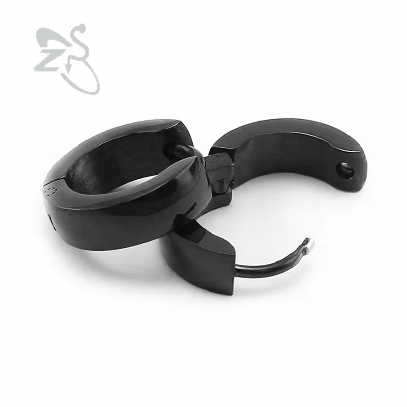 black ZS круглые мужские серьги-кольца, маленькие серьги-кольца из нержавеющей стали, серьги в форме сердца, ювелирные изделия, круглые серьги в стиле панк Aros mujer, oreja - Окраска металла: black