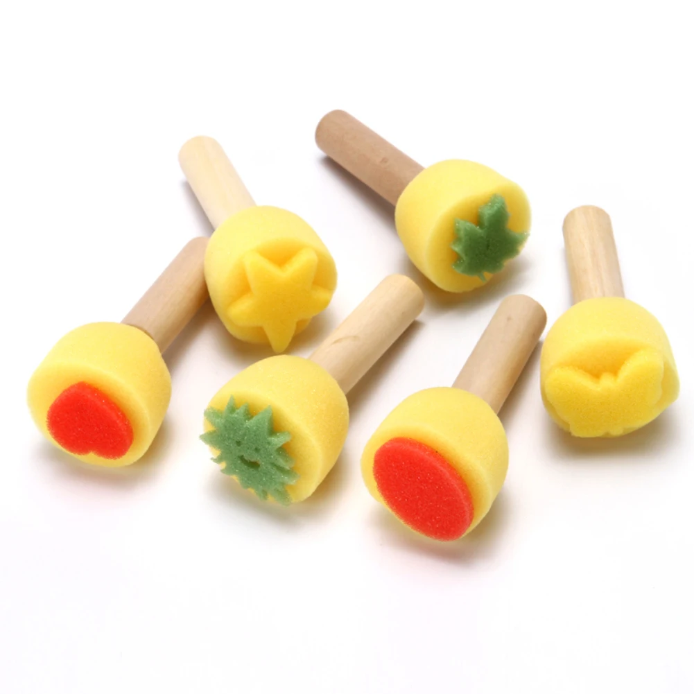 New 6Pcs/Set Heart Star Sponge Head Wooden Handle Stamp Children Painter Brush Tool | Дом и сад