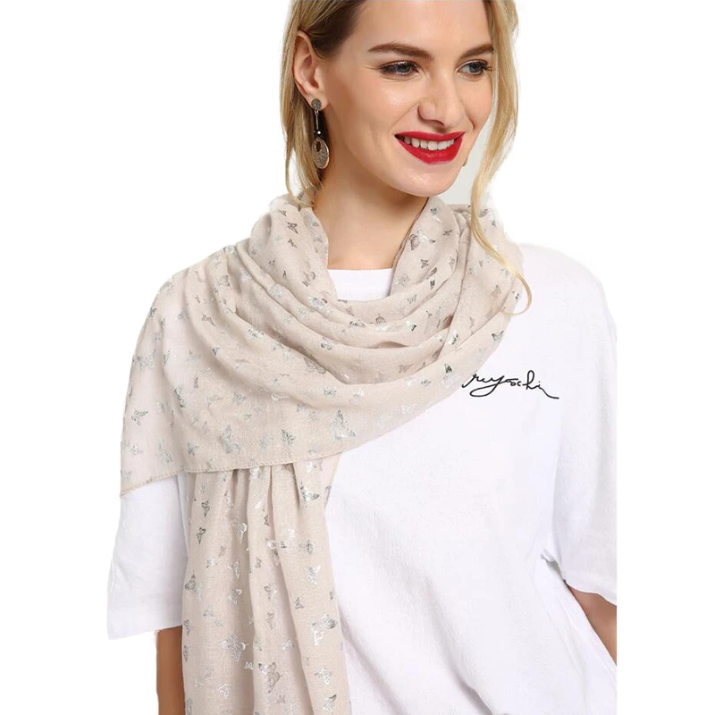 FS 2018 Cotton Shawls Viscose Hijab Scarf Women Winter Wram Iron Silver Butterfly Foulard Femme Scarves Ladies Head Wrap Print |