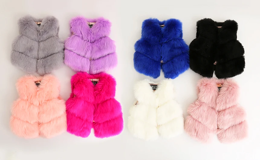 Новые Детские Детская мода Искусственный мех жилет принцесса конфеты Элегантный