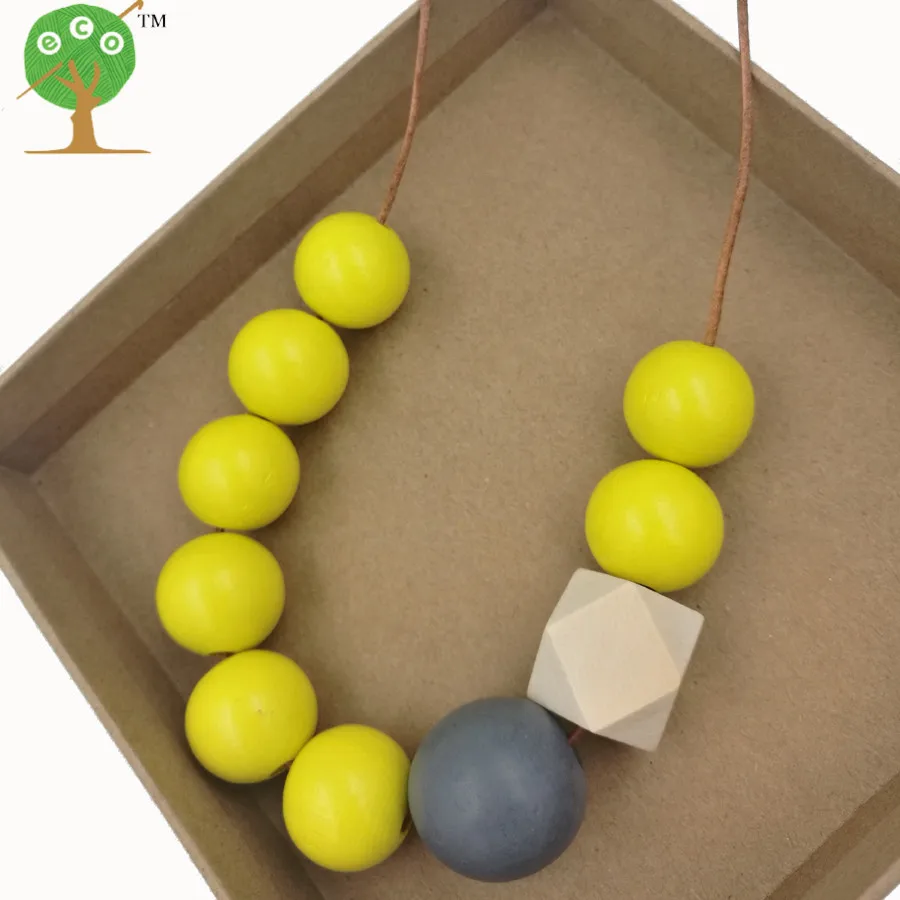 Геометрическое ожерелье pandant деревянная подвеска в стиле бохо пастельно-серого и