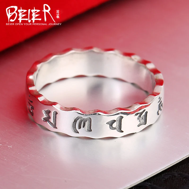 BEIER Hot Sell Good Detail 100%925 steering silver the Om mani padme hum Chinese Ring Men Jewelry BR SR014|om mani|men jewelryom |