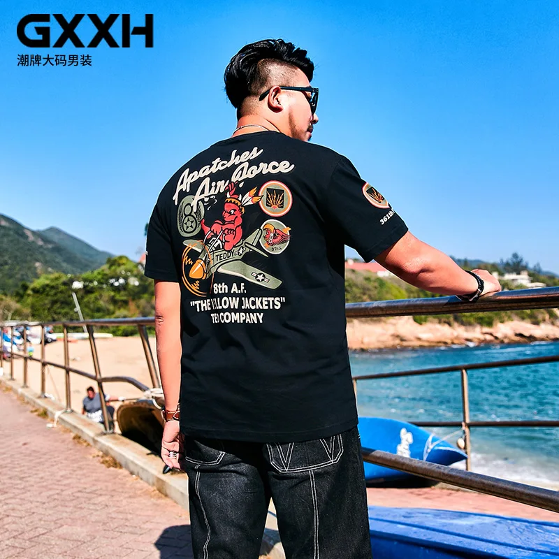 Новая летняя мужская Повседневная футболка размера плюс 5XL 6XL 7XL GXXH, свободная футболка с принтом для больших и высоких мужчин, мужские футболки высшего качества - Цвет: T18740