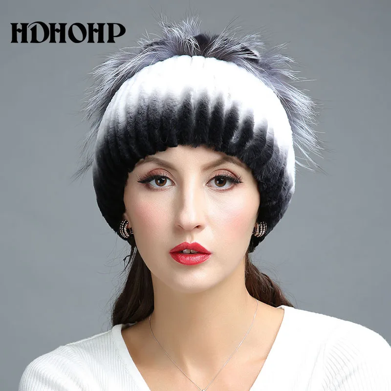 HDHOHR 2017 зимние женские теплые шапки из натурального меха кролика рекс