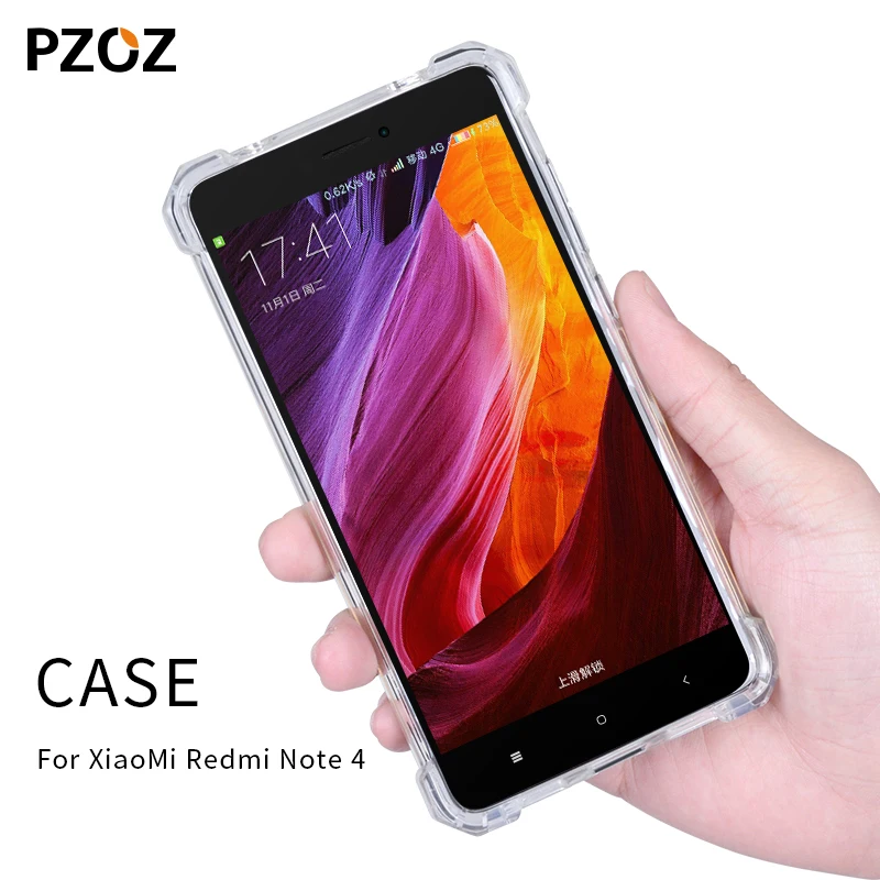 Чехол PZOZ для redmi note 4 силиконовый роскошный ударопрочный чехол xiaomi прозрачная