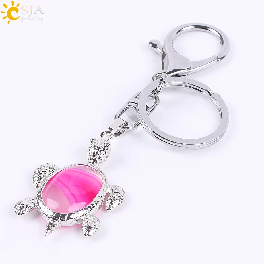Rose Red Veins Agate CSJA натуральный кристалл камень Черепаха подвеска автомобиля Брелки для женщин мужчин сумка декоративные брелоки Пряжка держатель Рождественский подарок E814 - Цвет: Rose Red Veins Agate