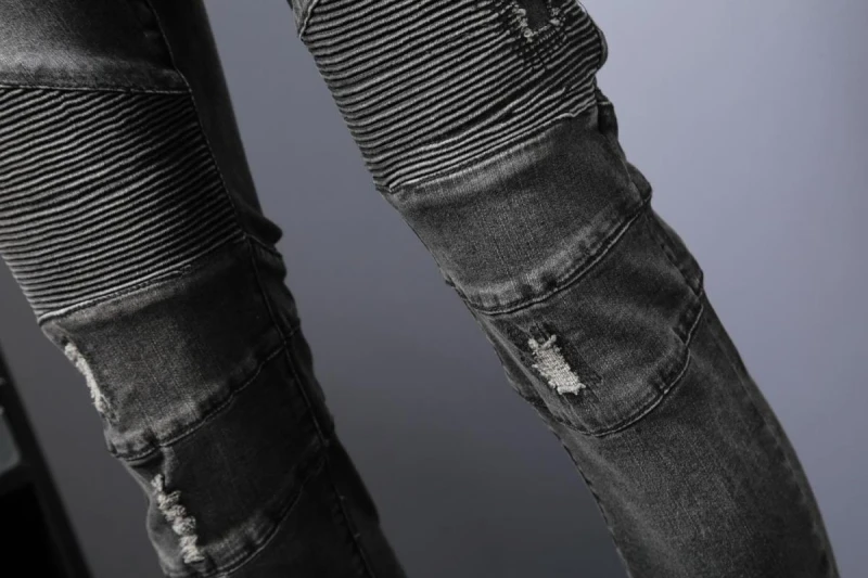 Винтажные, с дырами джинсы Для мужчин Классические Плиссированные Slim Fit джинсовые брюки для байкеров Street Стиль хип-хоп Жан женский джинсовый комбинезон мужской