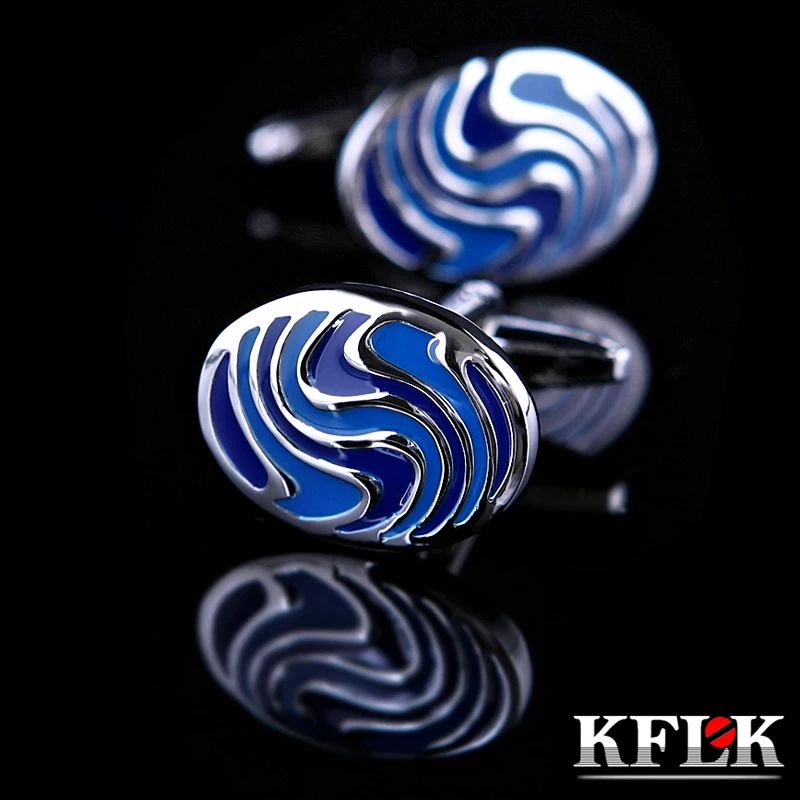 

KFLK Jewelry french shirt cufflinks for mens designer Brand High Quality Cuffs links wholesale Button Blue Wedding guests
