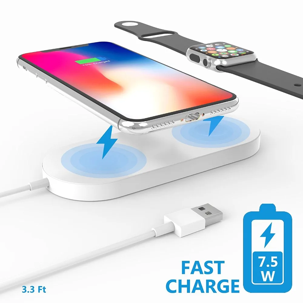 Быстрое беспроводное зарядное устройство для Apple Watch Iphone 8 X XS XR Samsung S8 S9 и других