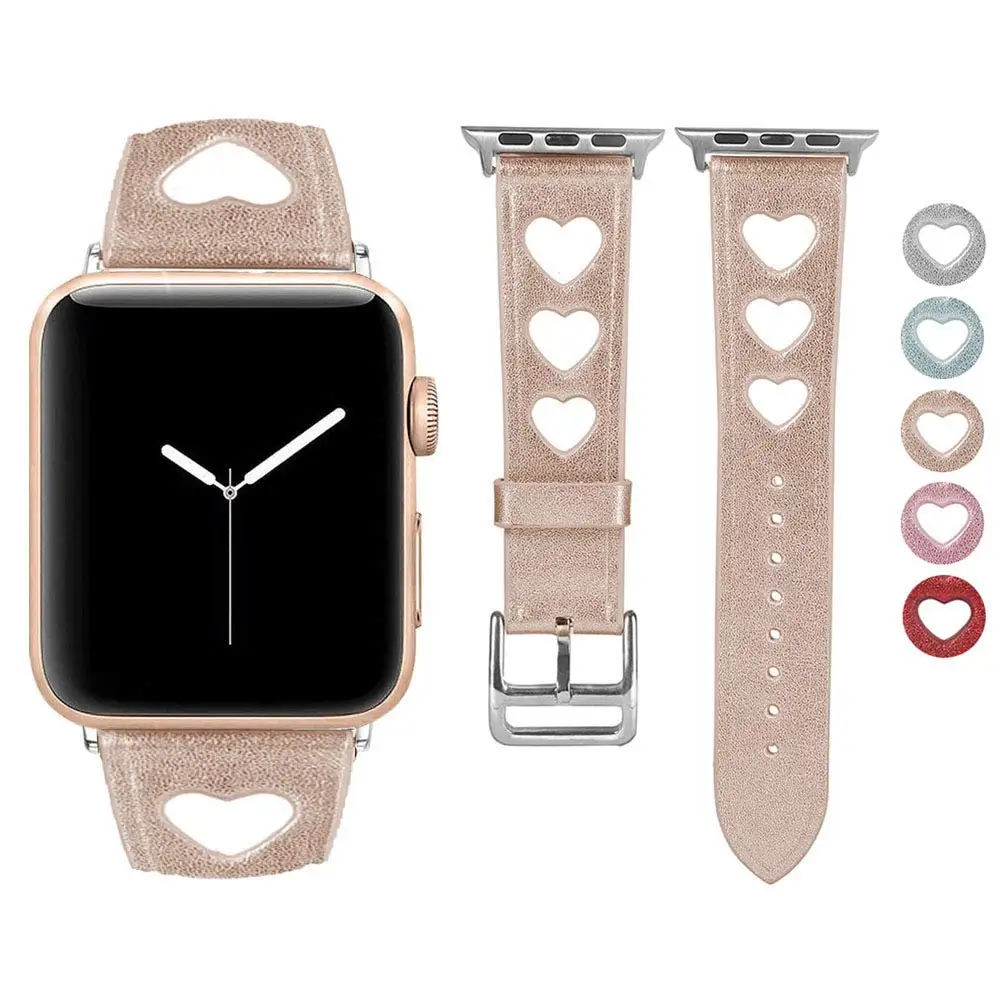 BOX-W For Apple Watch Band Girls Leather Watchband Unique Heart Design Strap Female Cuff Bracelet for iWatch Series 4 3 2 1 | Электроника
