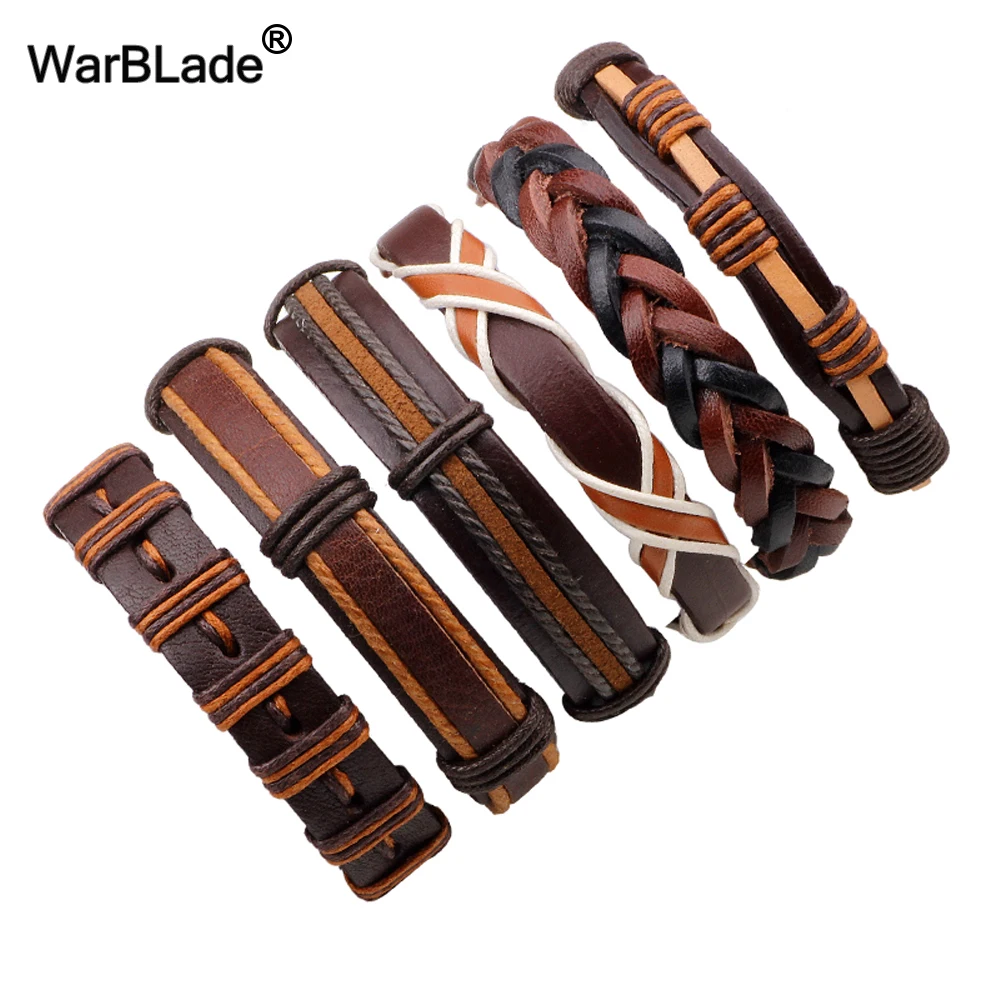 WarBLade Новый 6 шт./компл. мужской браслет из натуральной кожи винтажный